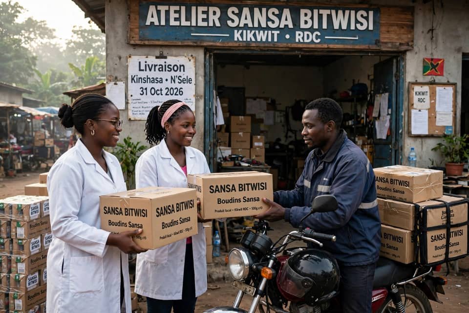 Remise des cartons au livreur à moto